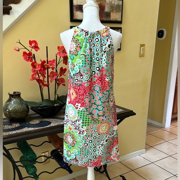 Jude Connally Abstract Medallion Print Coral Green Sz 14 Sheath Mini Dress USA - Picture 10 of 15
